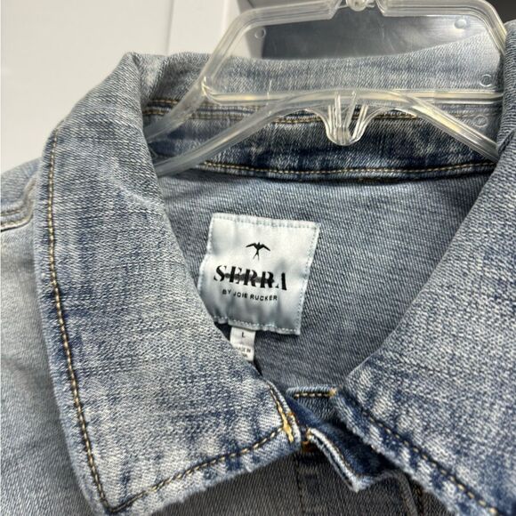 Serra Denim Jacket Puff sleeve Buckle on the back NWT - Picture 3 of 8